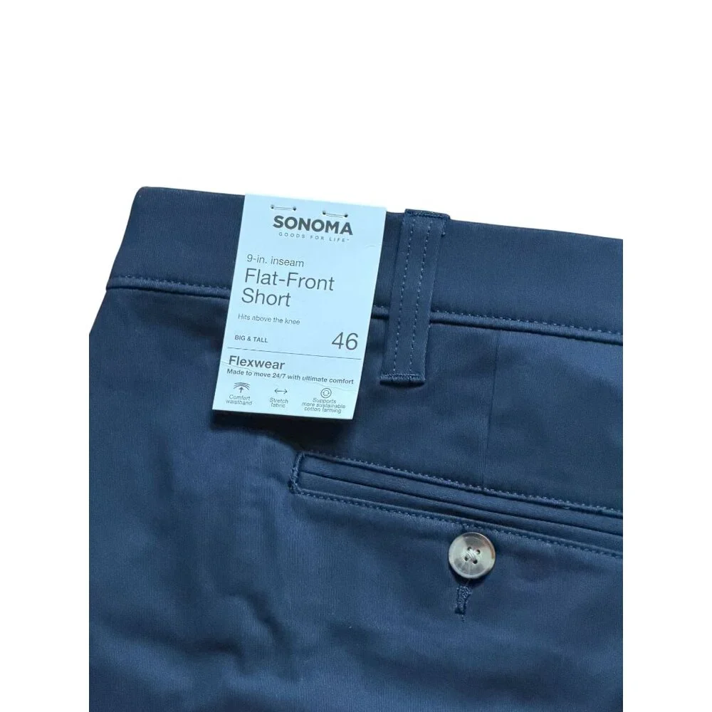 Sonoma Flexwear Mens Flat Front 9 In Seam Shorts-Navy Blue-46-NWT - Picture 5 of 5